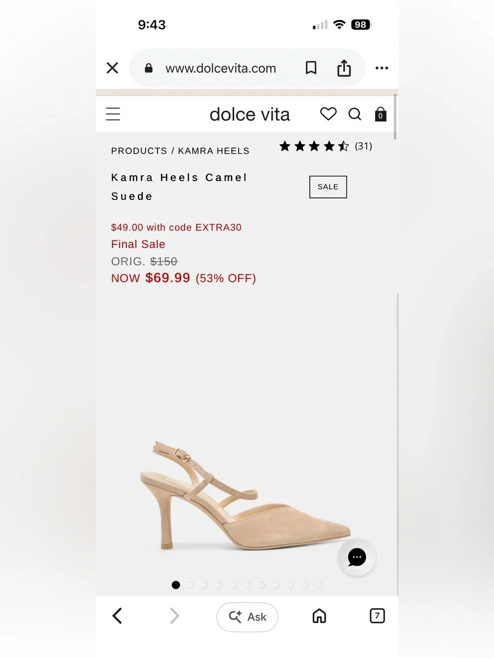 NWOT Dolce Vita Kamra Heels Camel Suede